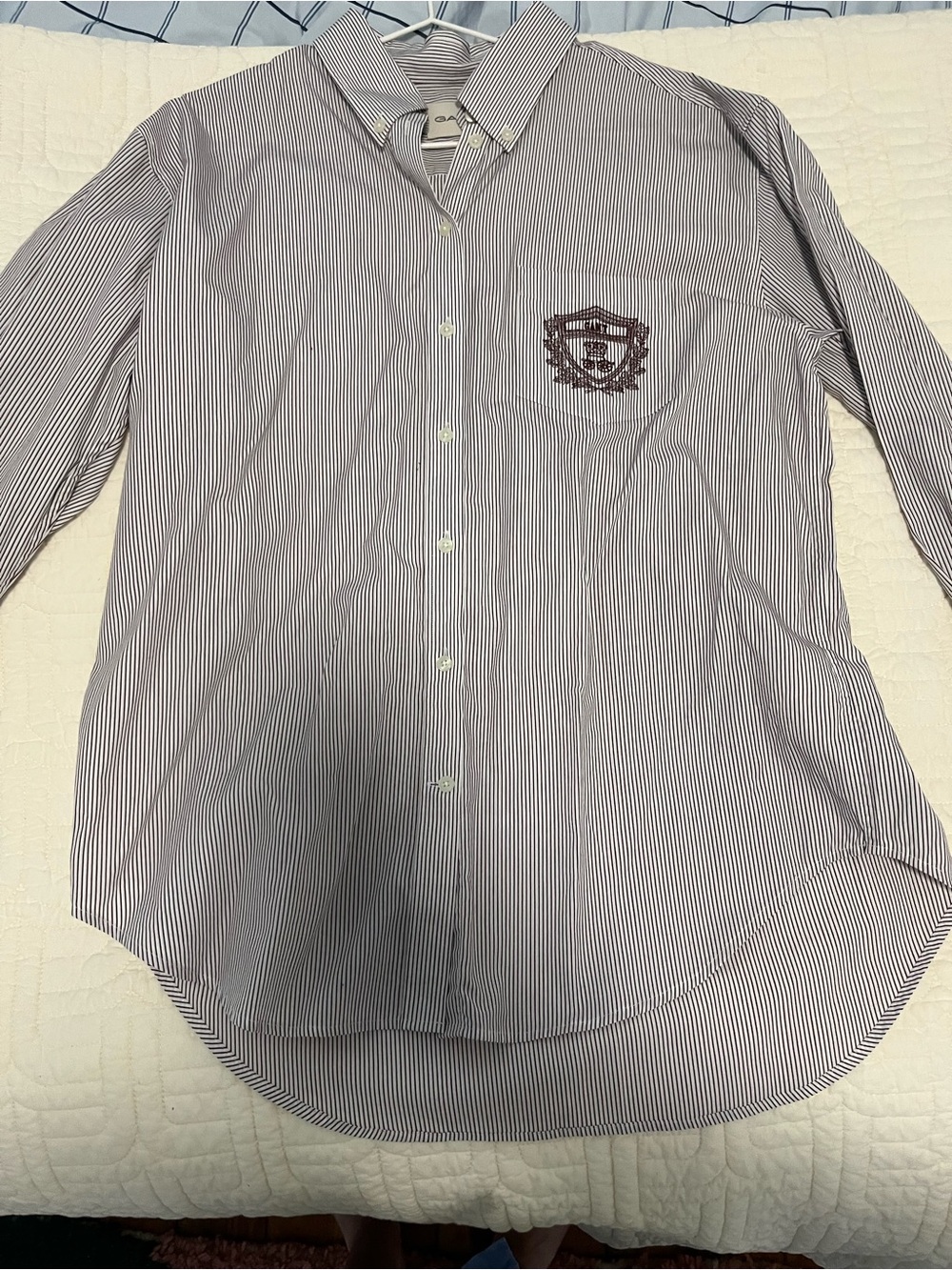 NWOT: Gant Women's Striped Button-Down Shirt with Chest Crest PLUM